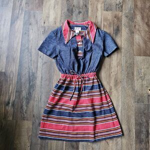 Vtg Jeune Leigue by Cherberg Shirt Dress Belt Pointy Pan Collar 1960s.